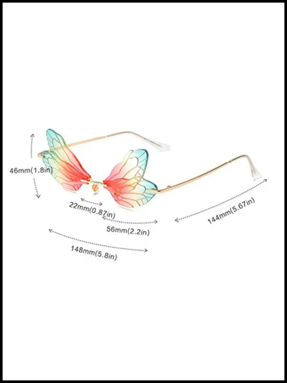 Rimless Dragonfly Wing Sunglasses UV400 Metal Frame Unisex